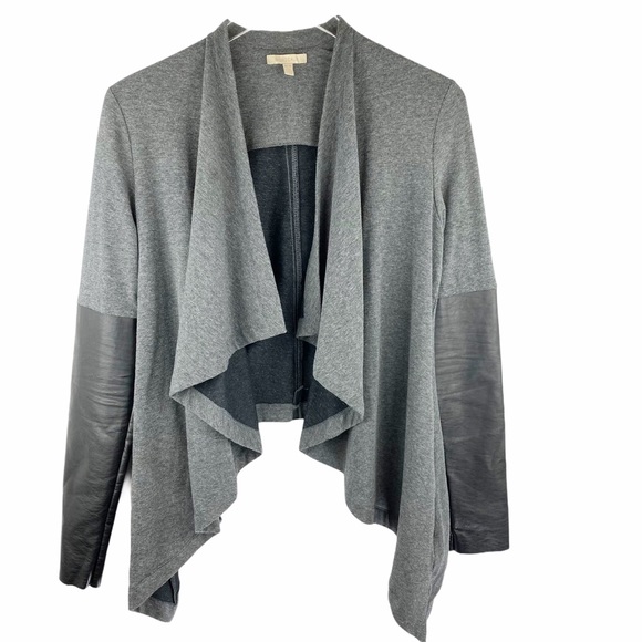 ANTHRO Bordeaux Grey Black Leather Draped Cardigan - Picture 4 of 9